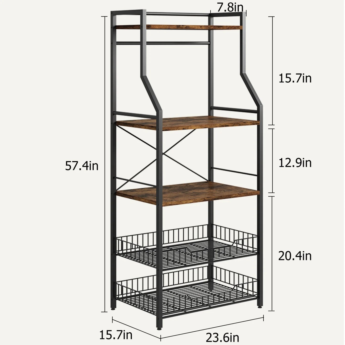 HiMISS Kitchen Bakers Rack With Microwave Stand And Baskets