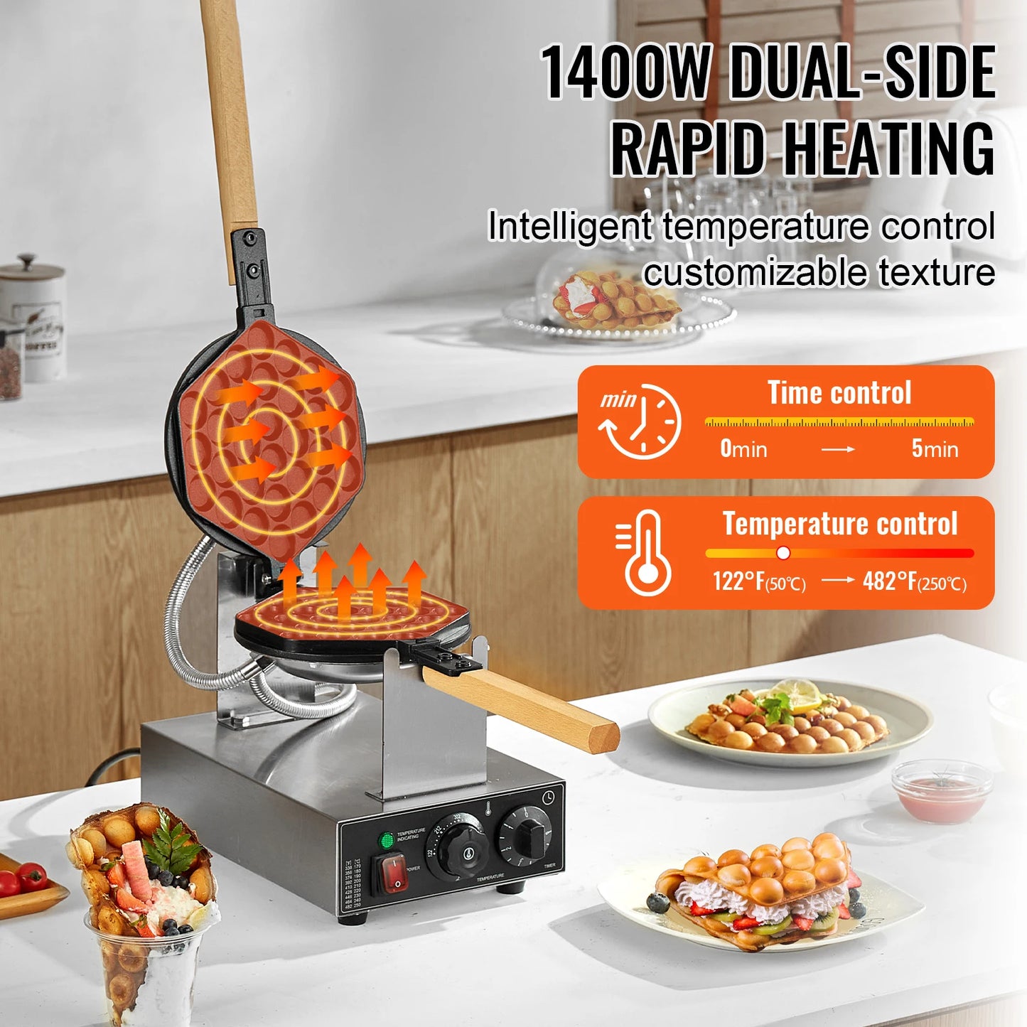 SucceBuy Commercial Egg Bubble Waffle Maker Nonstick Rotatable