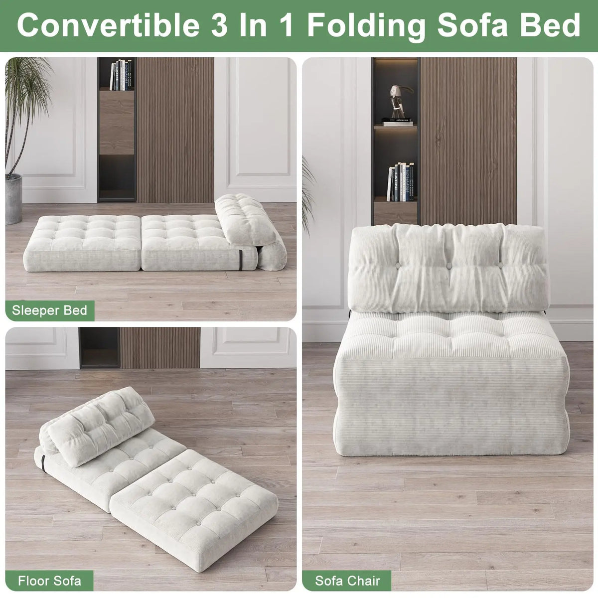 HiMISS Folding Sofa Bed Futon Couch With Pillow Back Support