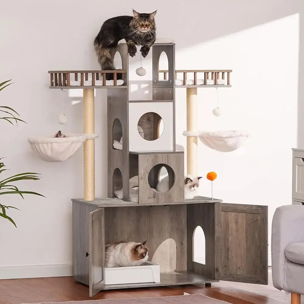 Sturdy Cat Tower With Litter Box Enclosure And Scratching Posts