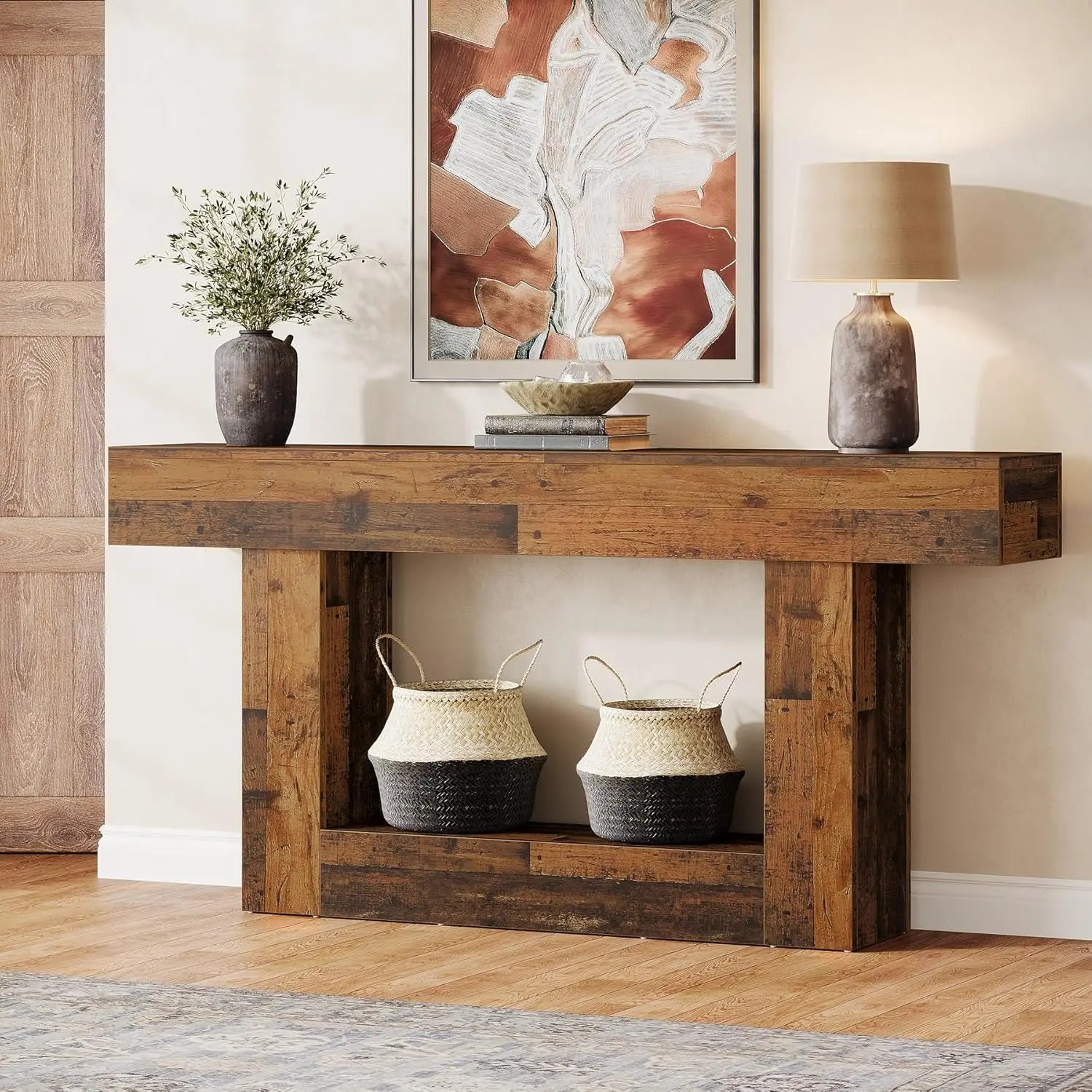 Tribesigns Farmhouse Console Table 2-Tier Entryway With U-Shaped Base