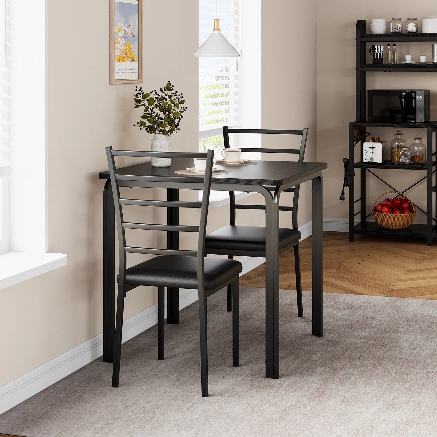 HiMiss Modern Three Piece Metal Dining Table Set For Compact Spaces