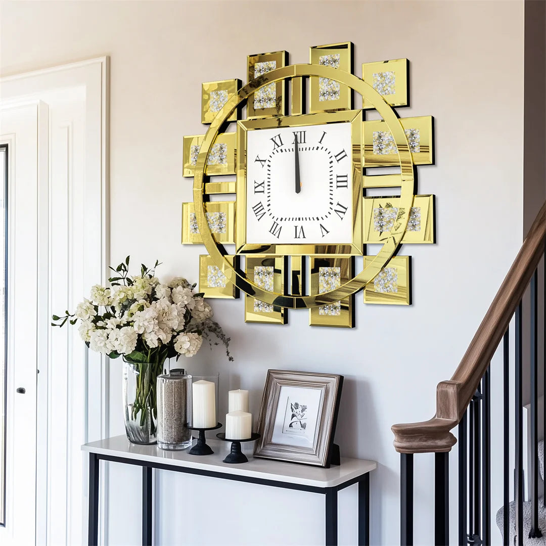 Decorative Wall Clock With Crystal Crushed Diamond Inlay Battery Operated