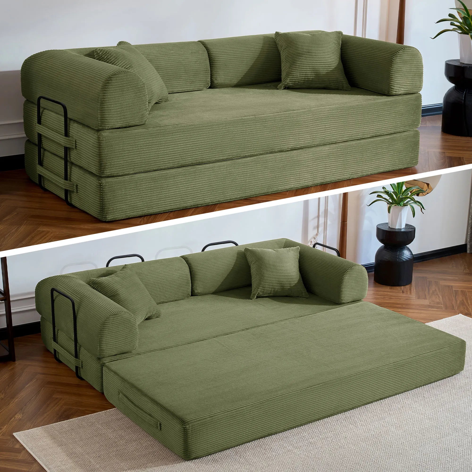 Corduroy Convertible Sofa Bed With Removable Cover For Living Room