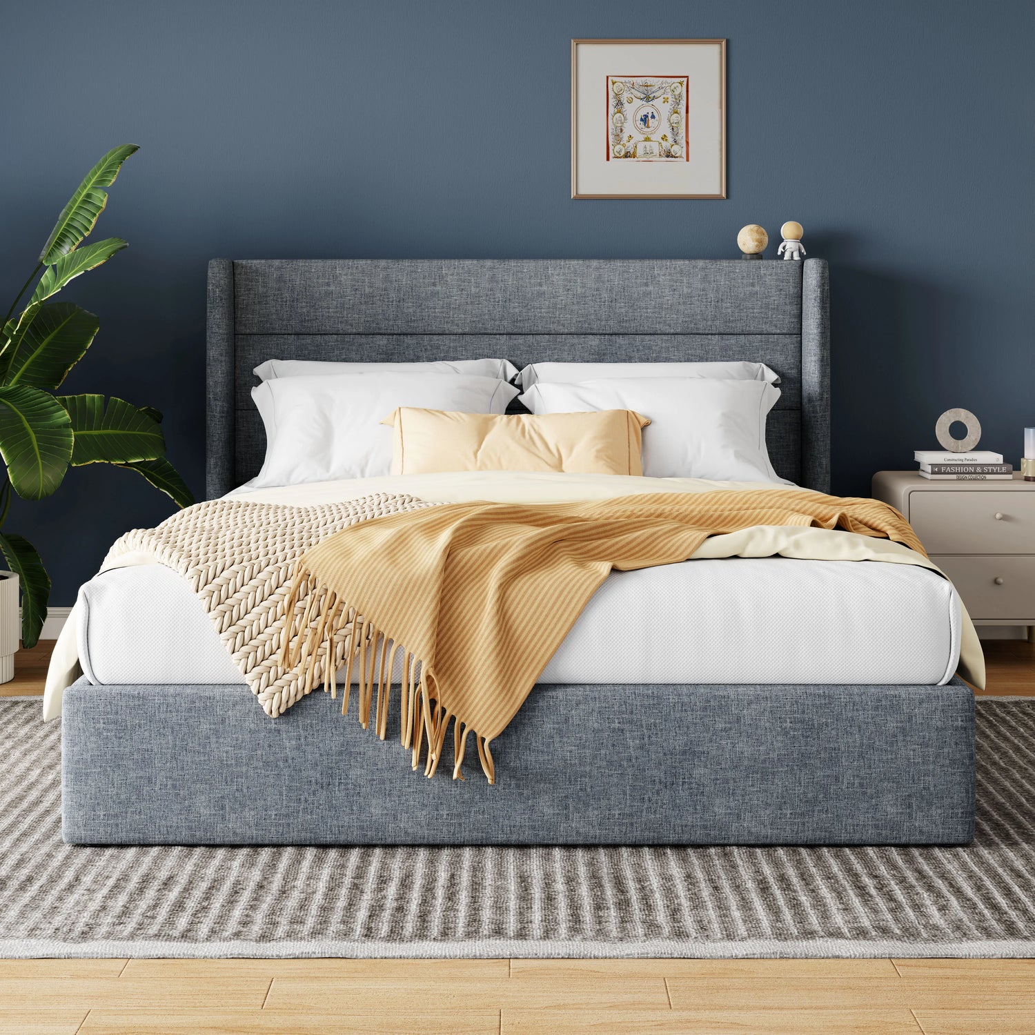 HOOMIC Lift Up Storage Bed With Wingback Headboard And Large Underbed Storage