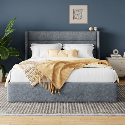 HOOMIC Lift Up Storage Bed With Wingback Headboard And Large Underbed Storage