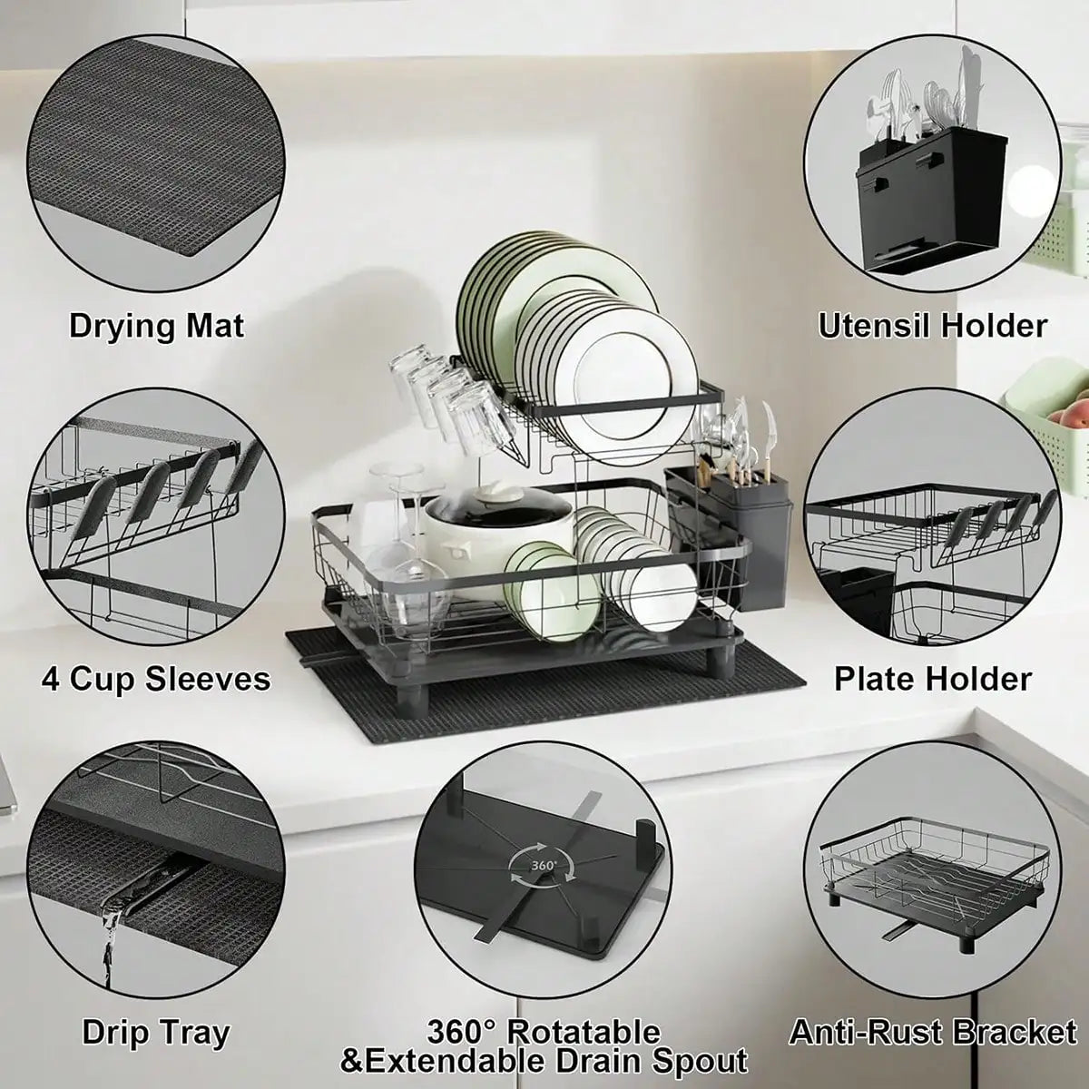 Modern Stainless Steel Dish Drying Rack With Drainboard