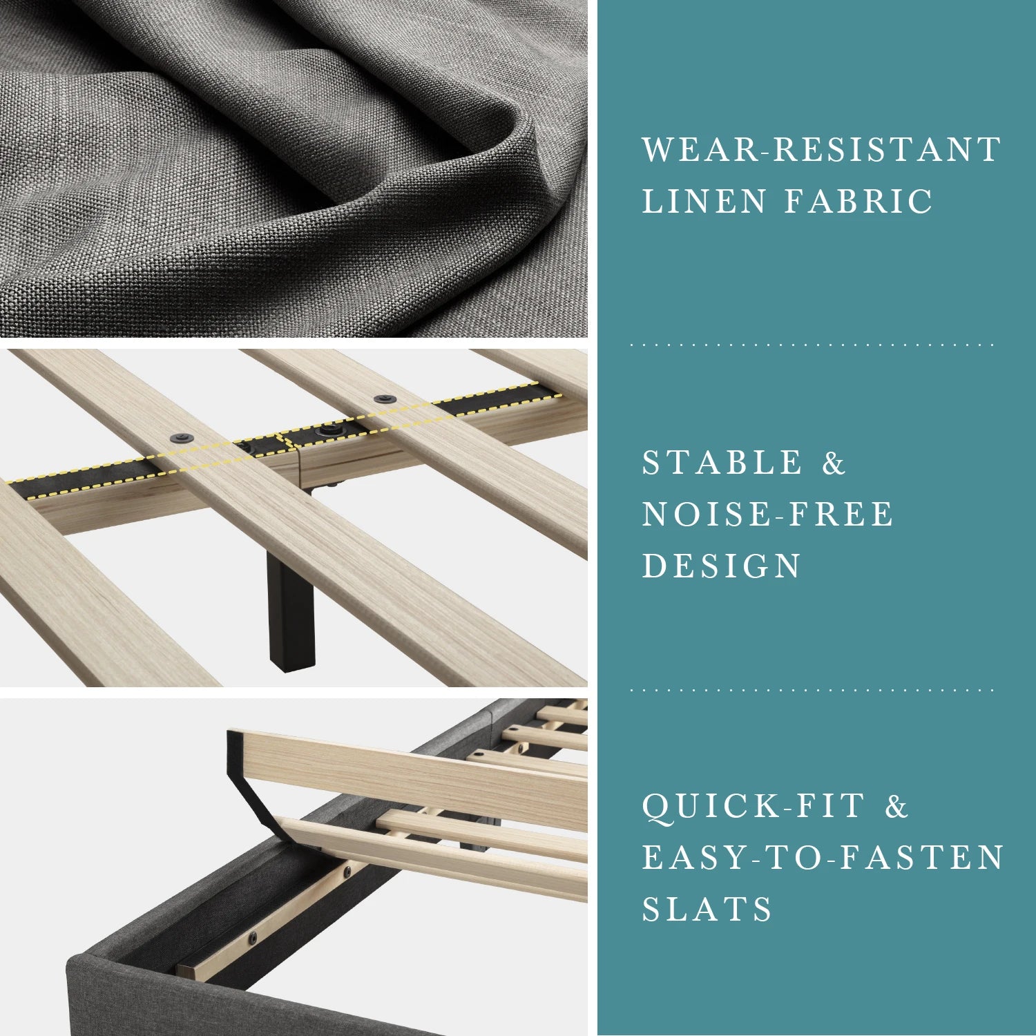 HOOMIC Upholstered Bed Frame With Adjustable Linen Headboard
