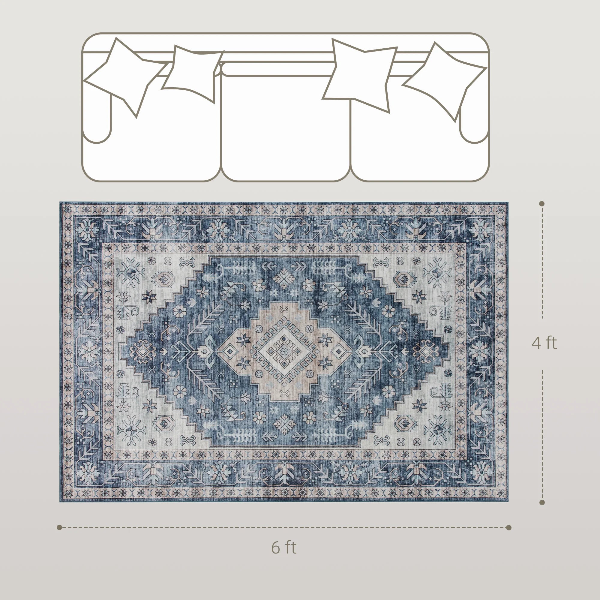 Vintage Oriental Medallion Machine Washable Area Rug Soft Polyester Floor Mat