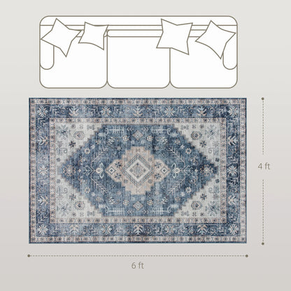Vintage Oriental Medallion Machine Washable Area Rug Soft Polyester Floor Mat
