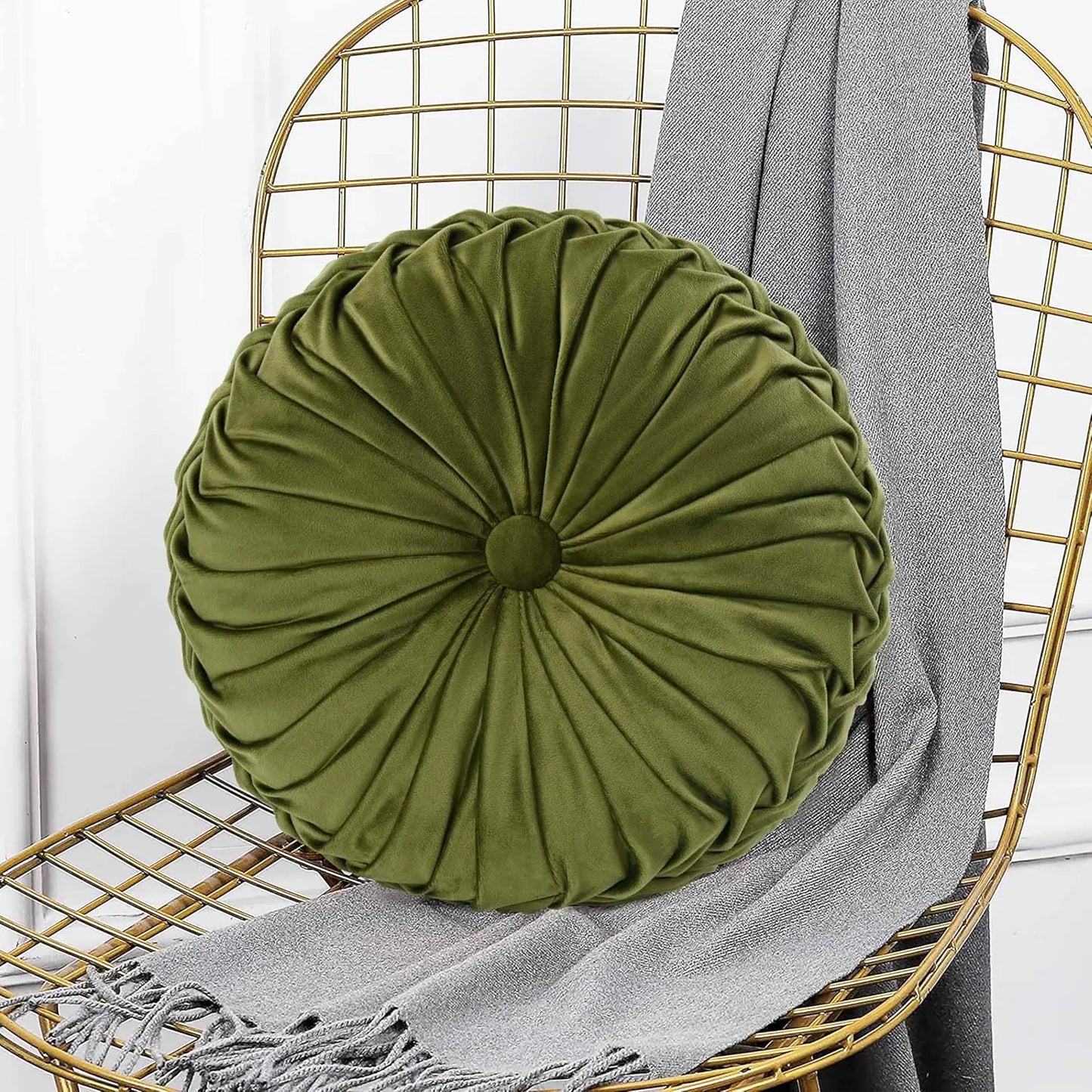 Round Pleated Vintage Velvet Throw Pillows Set for Sofa