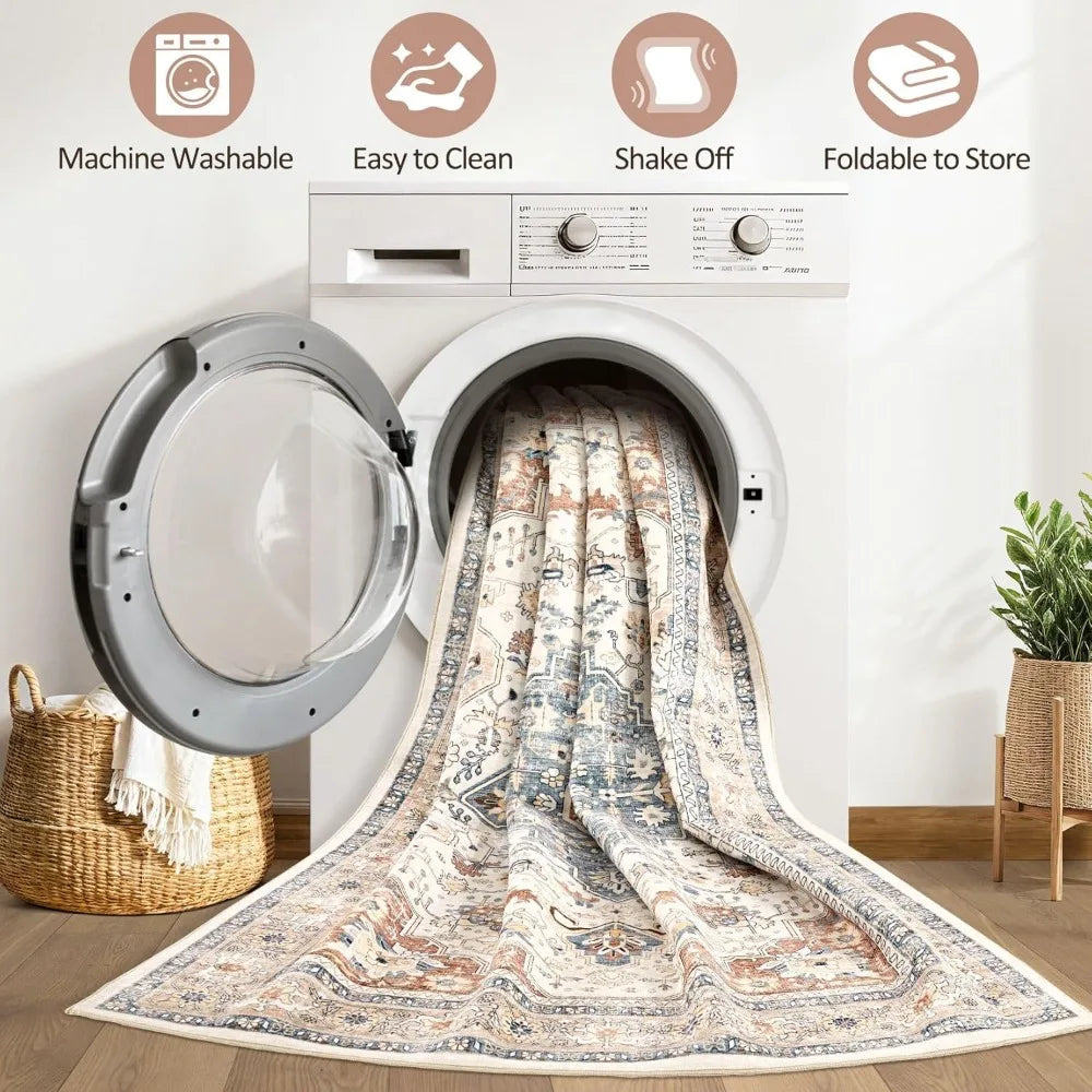 Washable Boho Area Rug Stain Resistant Non Slip For Living Room