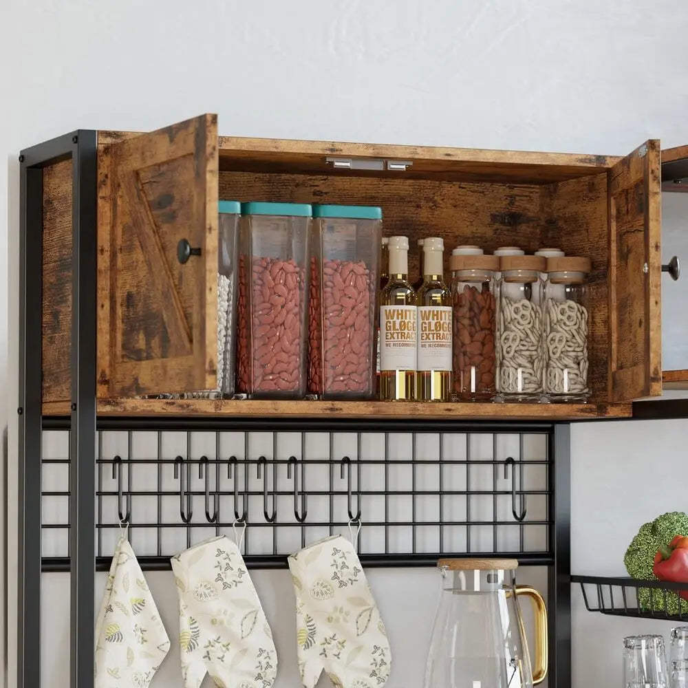 IRONCK Bakers Rack With Storage Cabinets And Power Outlet
