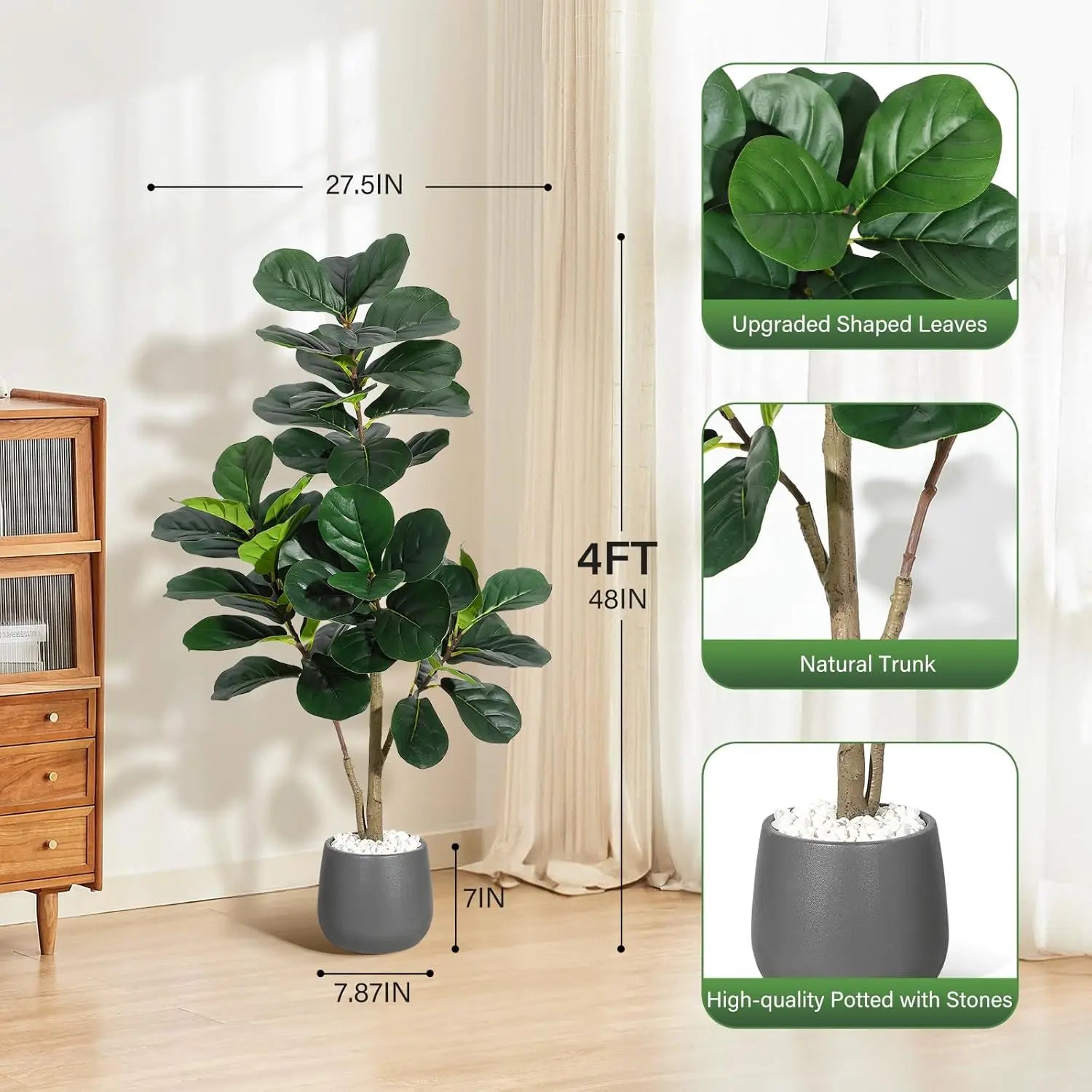 HiMISSCN Fiddle Leaf Fig Tree Artificial In Planter Pot