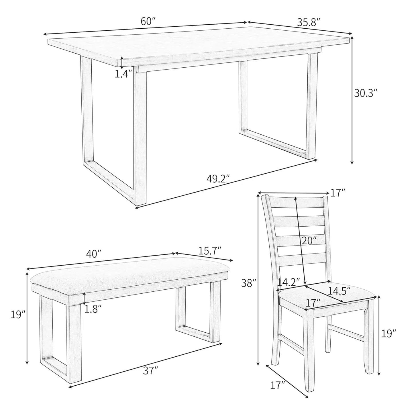 Country Rustic Dining Set With Rectangular Table And Upholstered Chairs