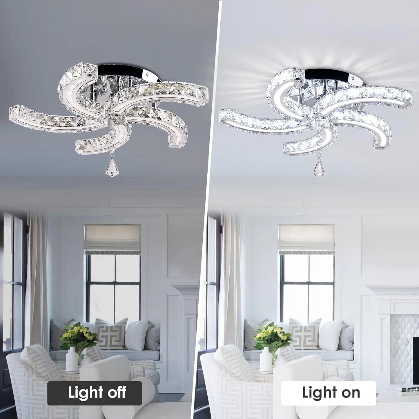 FRIXCHUR Modern Crystal Chandeliers LED Ceiling Light Fixture
