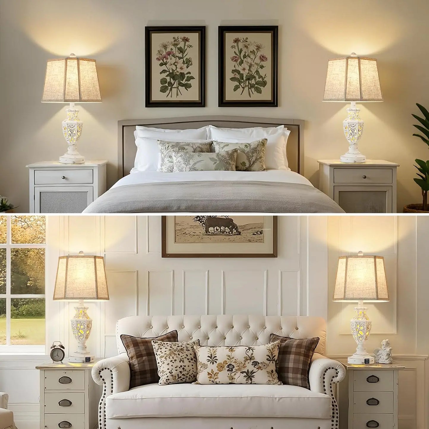 Set Of 2 Boho Nightstand Lamps With USB A And USB C Nightlight