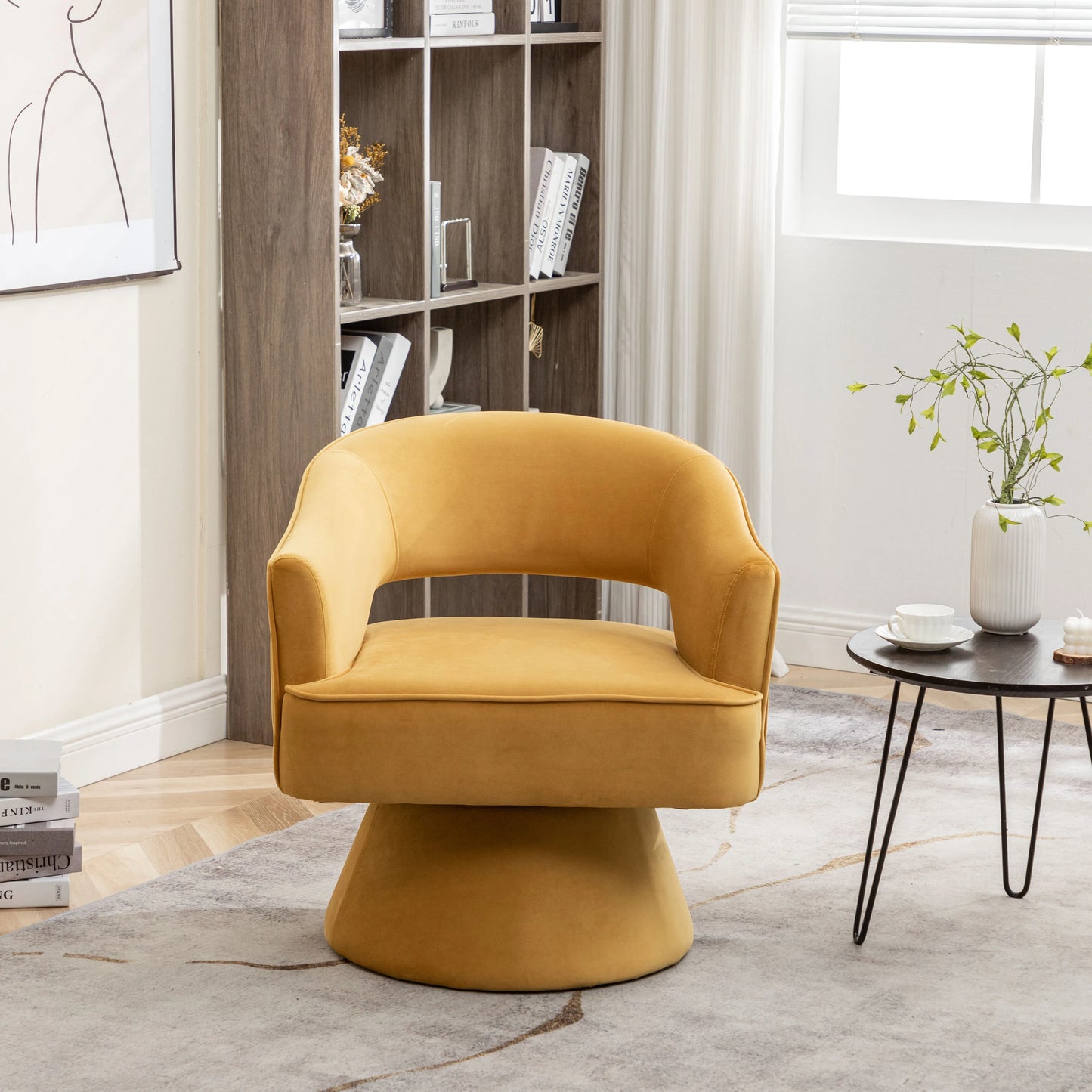 Seyner Modern Velvet Swivel Arm Chair For Living Room