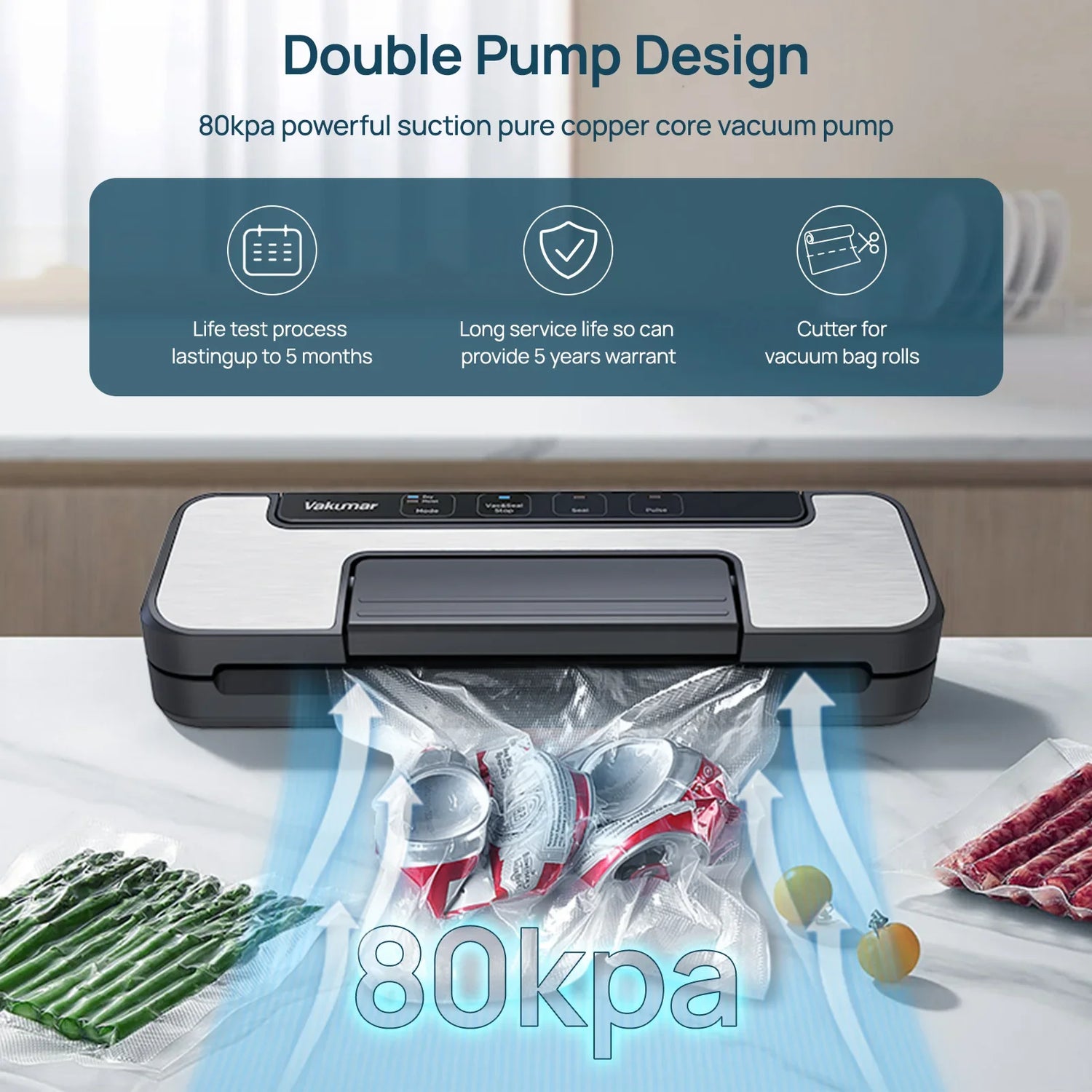 Vakumar VH1506 Vacuum Sealer Machine 80Kpa Stand Handle