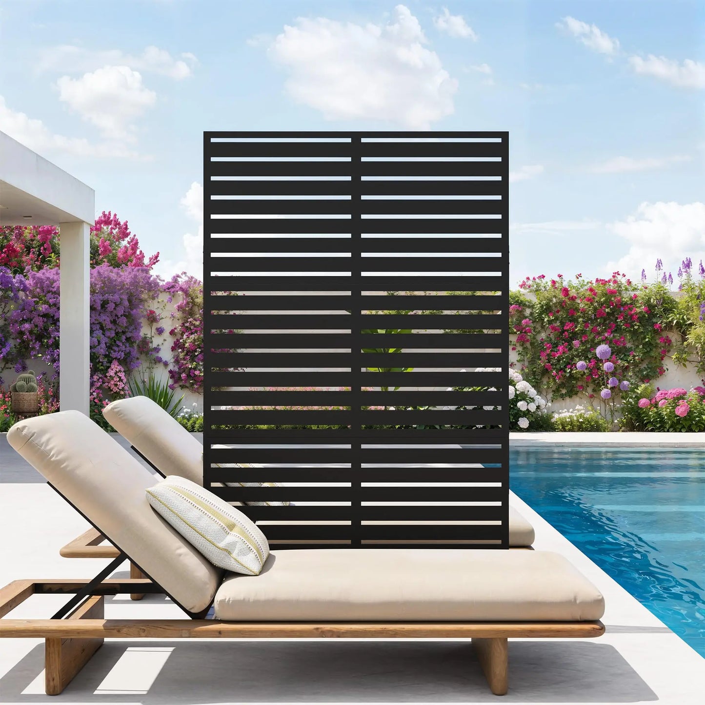 HiMISS Outdoor Metal Privacy Fence Freestanding Screen With Stand