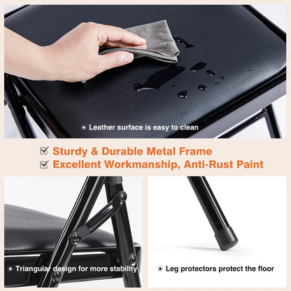 JHK Leather Padded Folding Chairs Four Pack Sturdy Metal