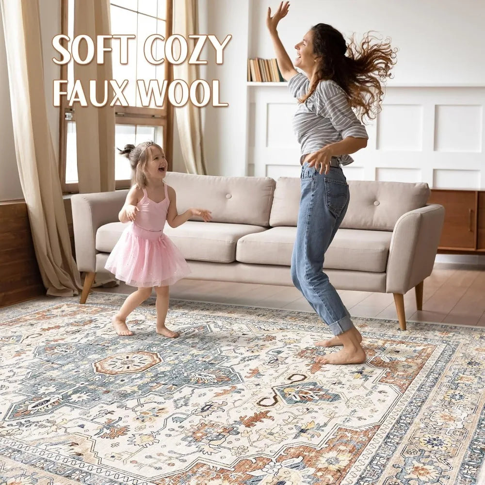 Washable Boho Area Rug Stain Resistant Non Slip For Living Room