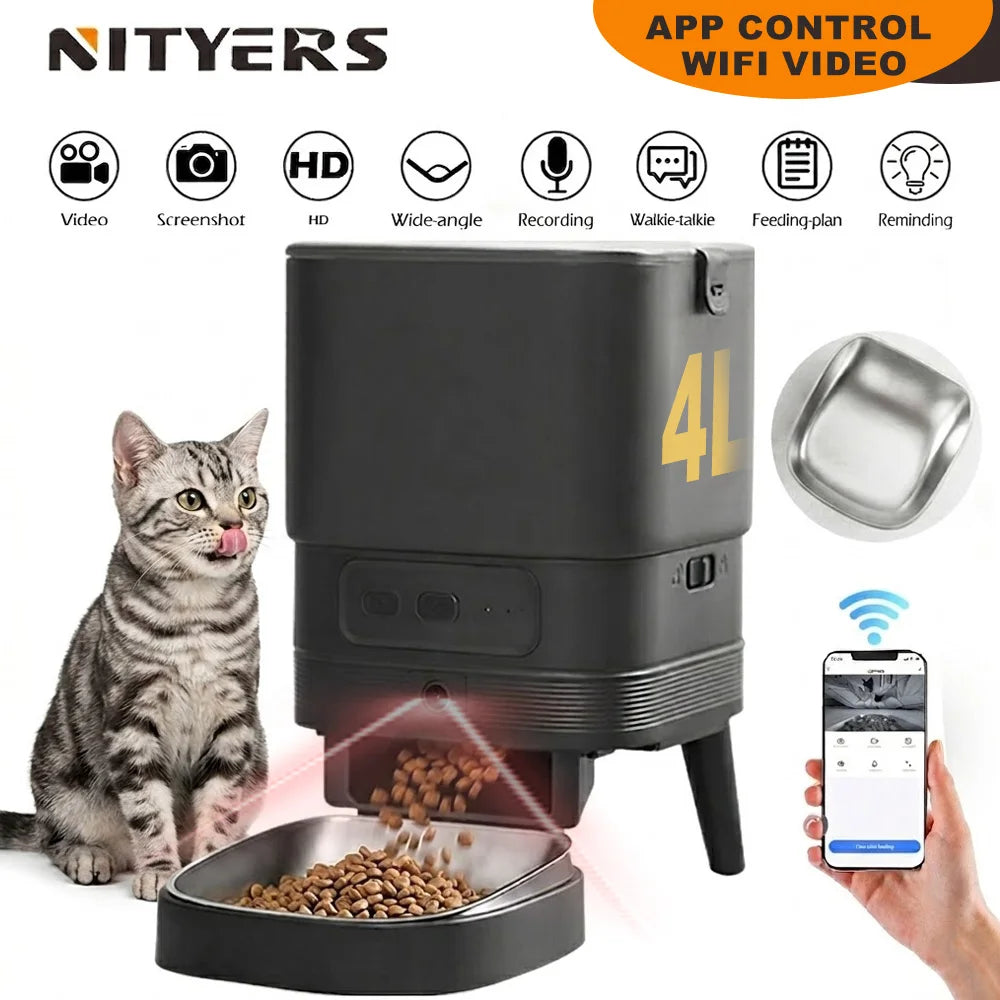 Nityers Automatic Cat Feeder With HD Camera WiFi Night Vision