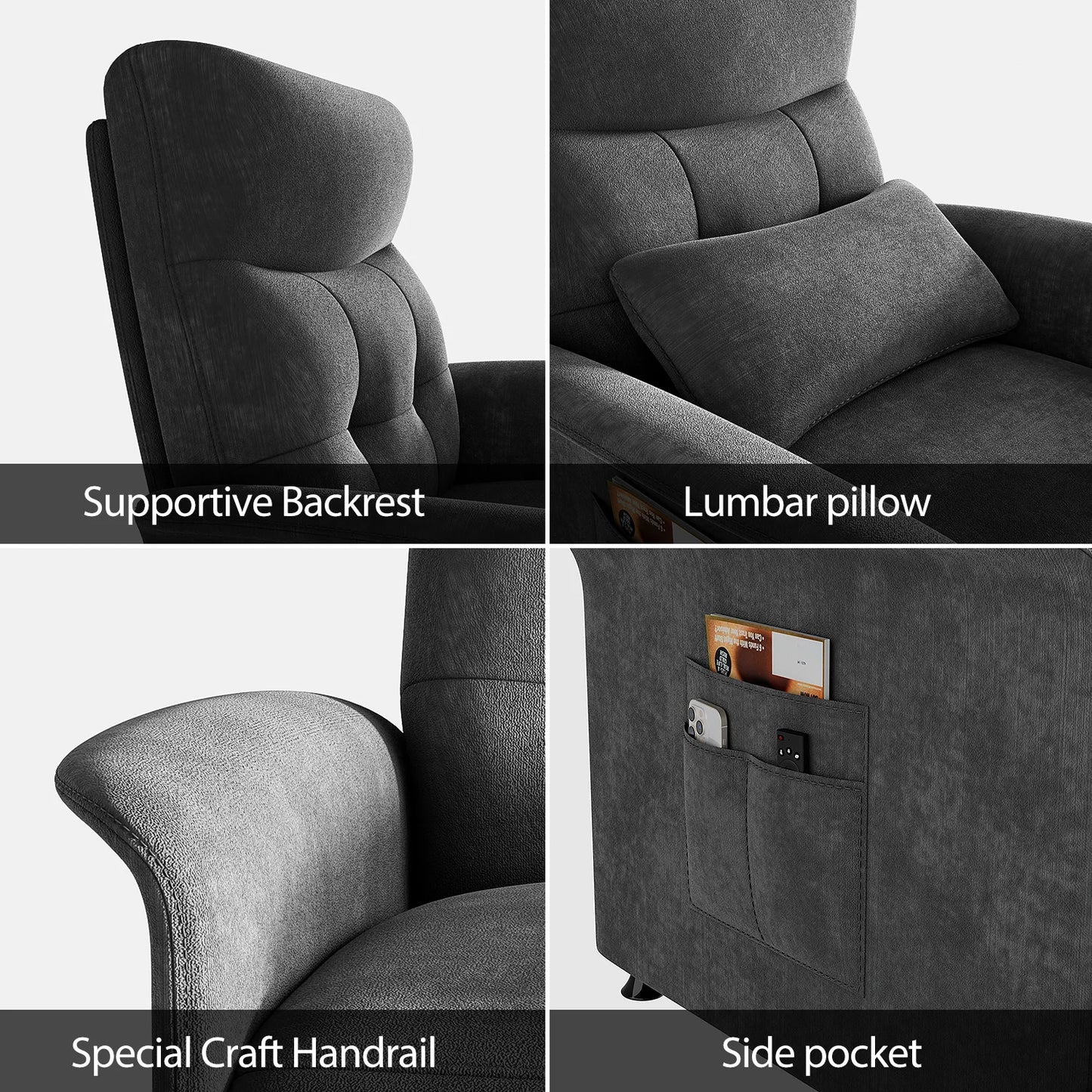 Power Recliner Chair With Heated Massage For Adults Fabric Upholstery