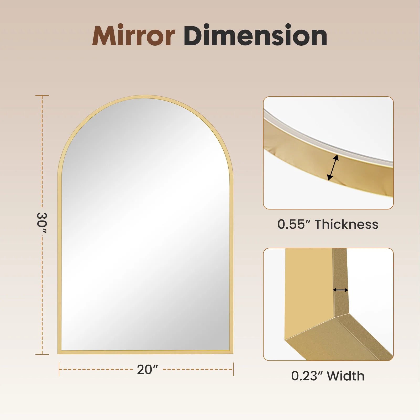 JHK Arched Metal Framed Bathroom Wall Mirror