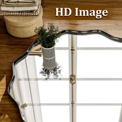 BEAUTYPEAK Wavy Round Decorative Bathroom Mirror With Deep Frame