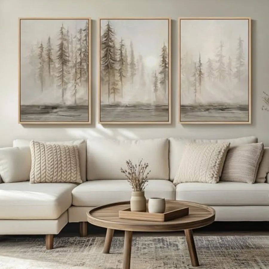 Living Room Wall Art Neutral Pastel Grunge Forest Landscape Canvas
