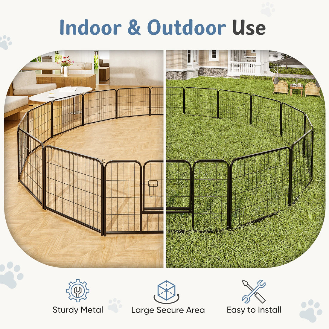 JHK Dog Playpen Metal Fence Foldable Outdoor Yard Gate