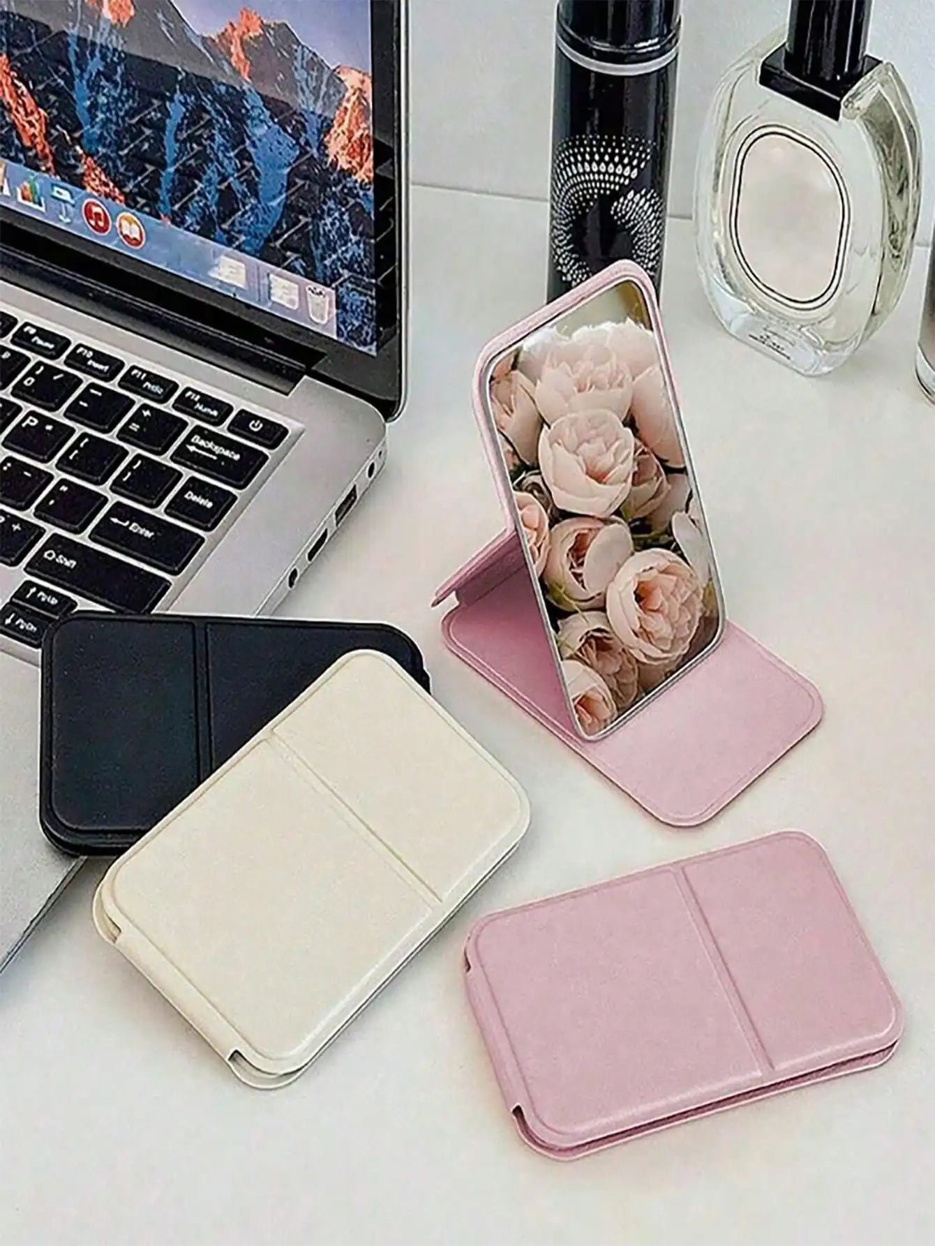 Travel Essential PU Leather Foldable Compact Makeup Mirror Portable