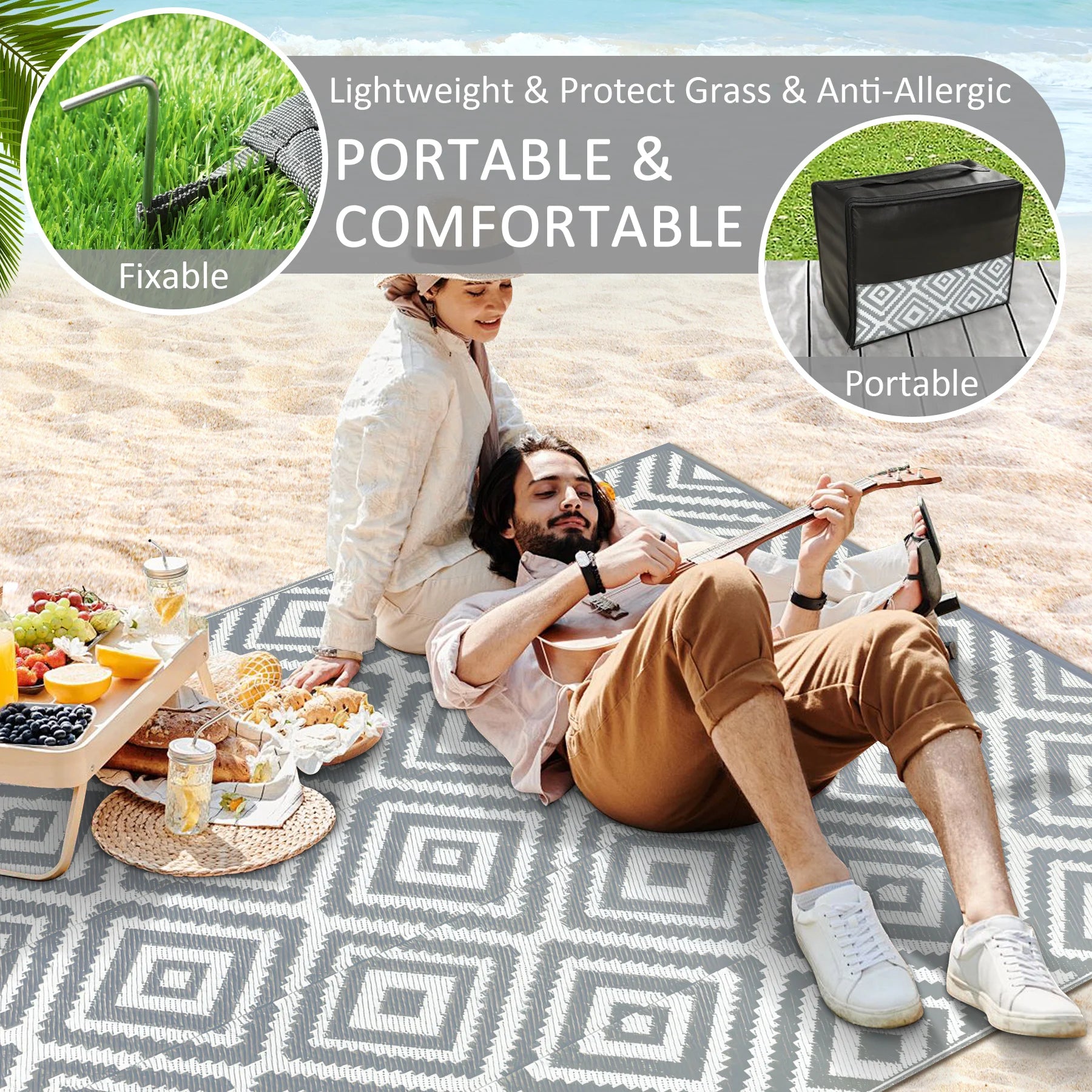 Outdoor Rug Waterproof Recycled Plastic Straw Patio Carpet