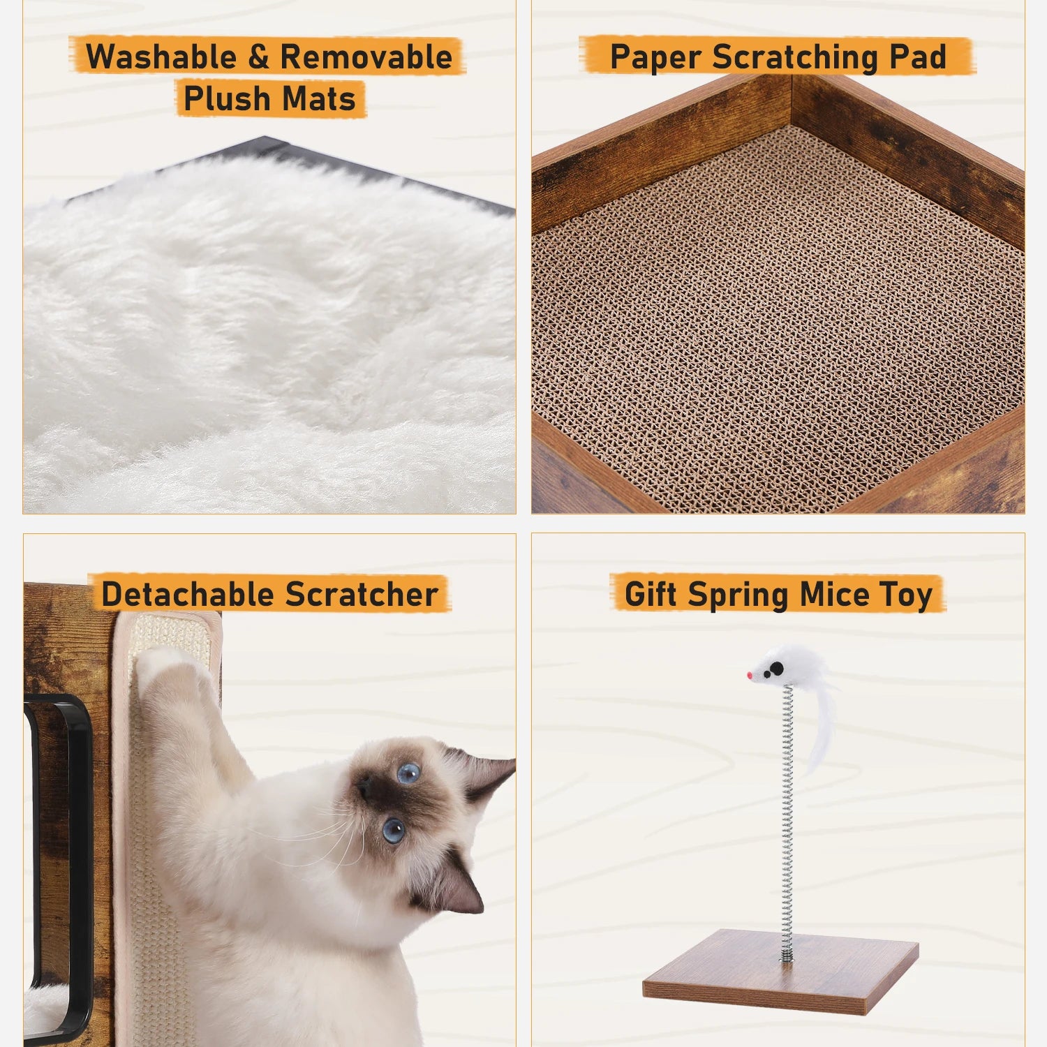 PAWZ Road Wood Cat Condo Bed With Removable Scratching Pad