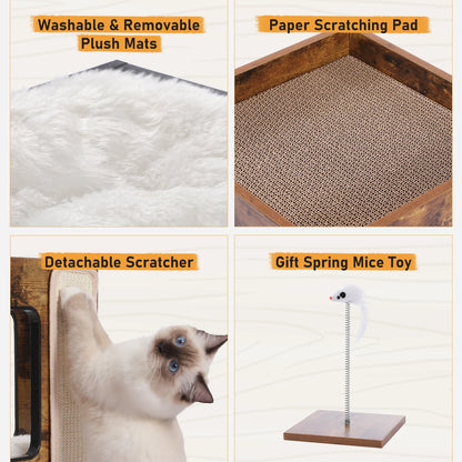 PAWZ Road Wood Cat Condo Bed With Removable Scratching Pad