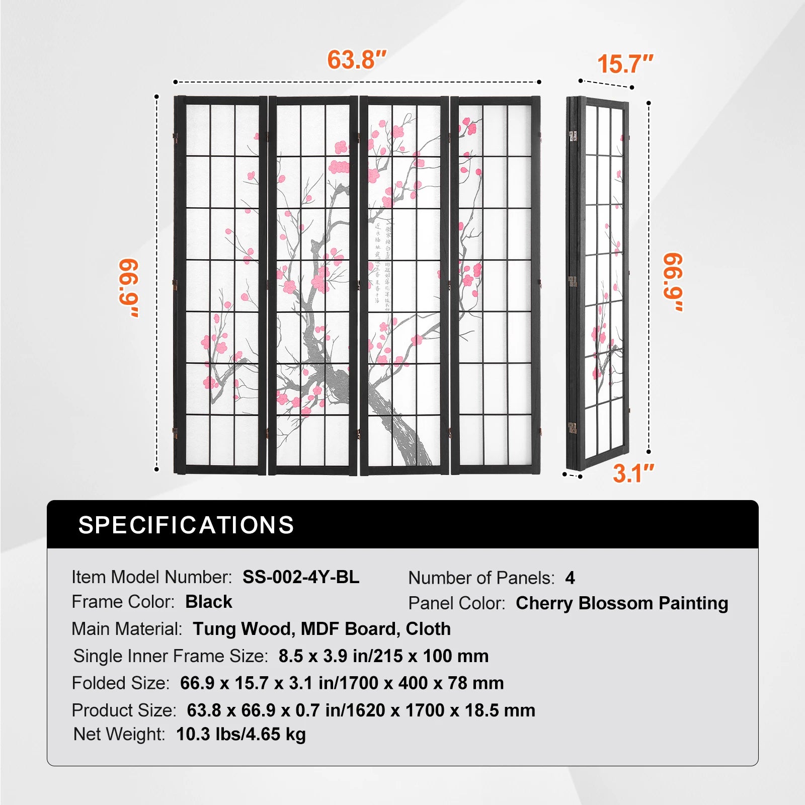 SucceBuy Wood Folding Privacy Screen 3 Panel Room Divider