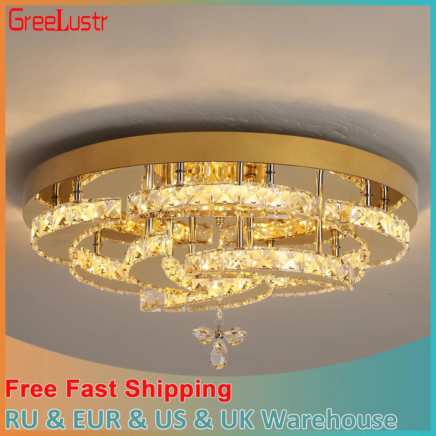 GreeLustr Flower Crystal LED Ceiling Chandelier With Dimmable RC