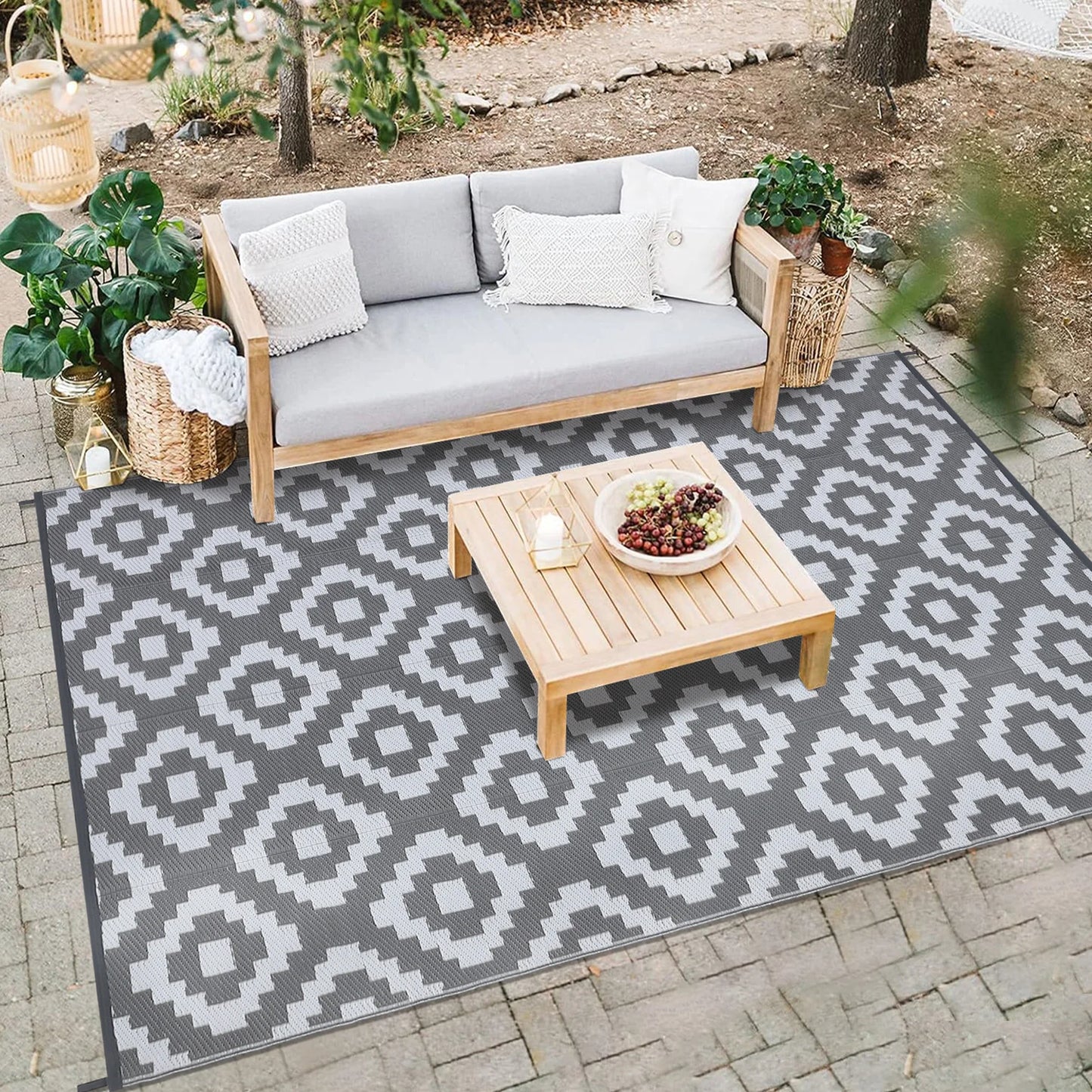 StudysetCN Outdoor Plastic Straw Geometric Rug Waterproof Reversible For Patio