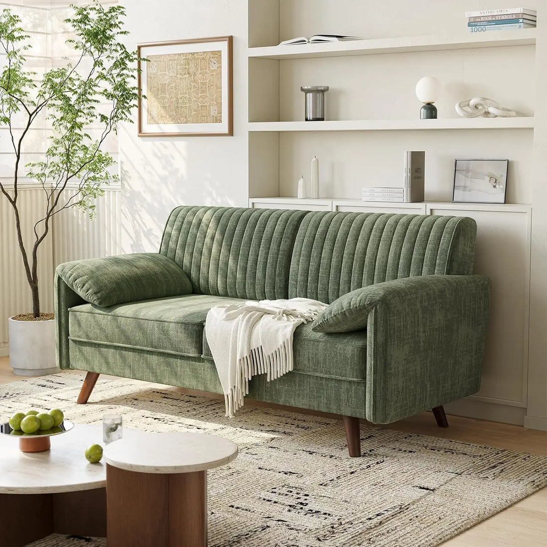 Onbrill Modern Chenille Fabric Loveseat Sofa For Cozy Living Rooms