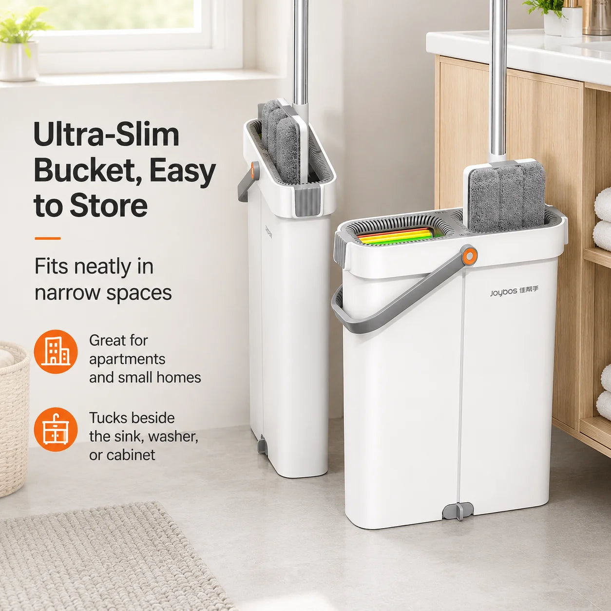 Joybos Ultra Slim Flat Mop System With Microfiber Pads