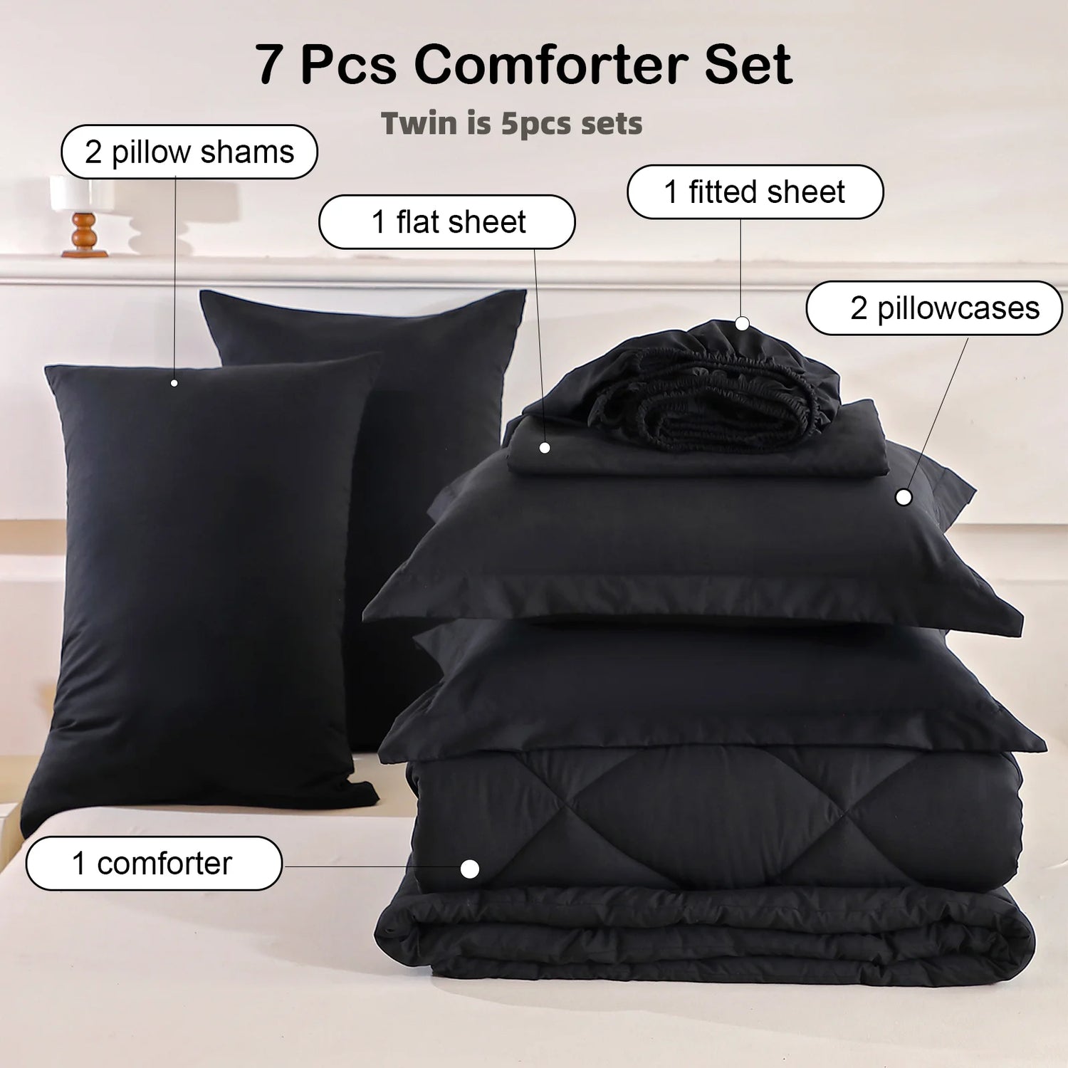 EasYum 5 To 7 Piece Bedding Set Comforter Flat Fitted Pillowcases
