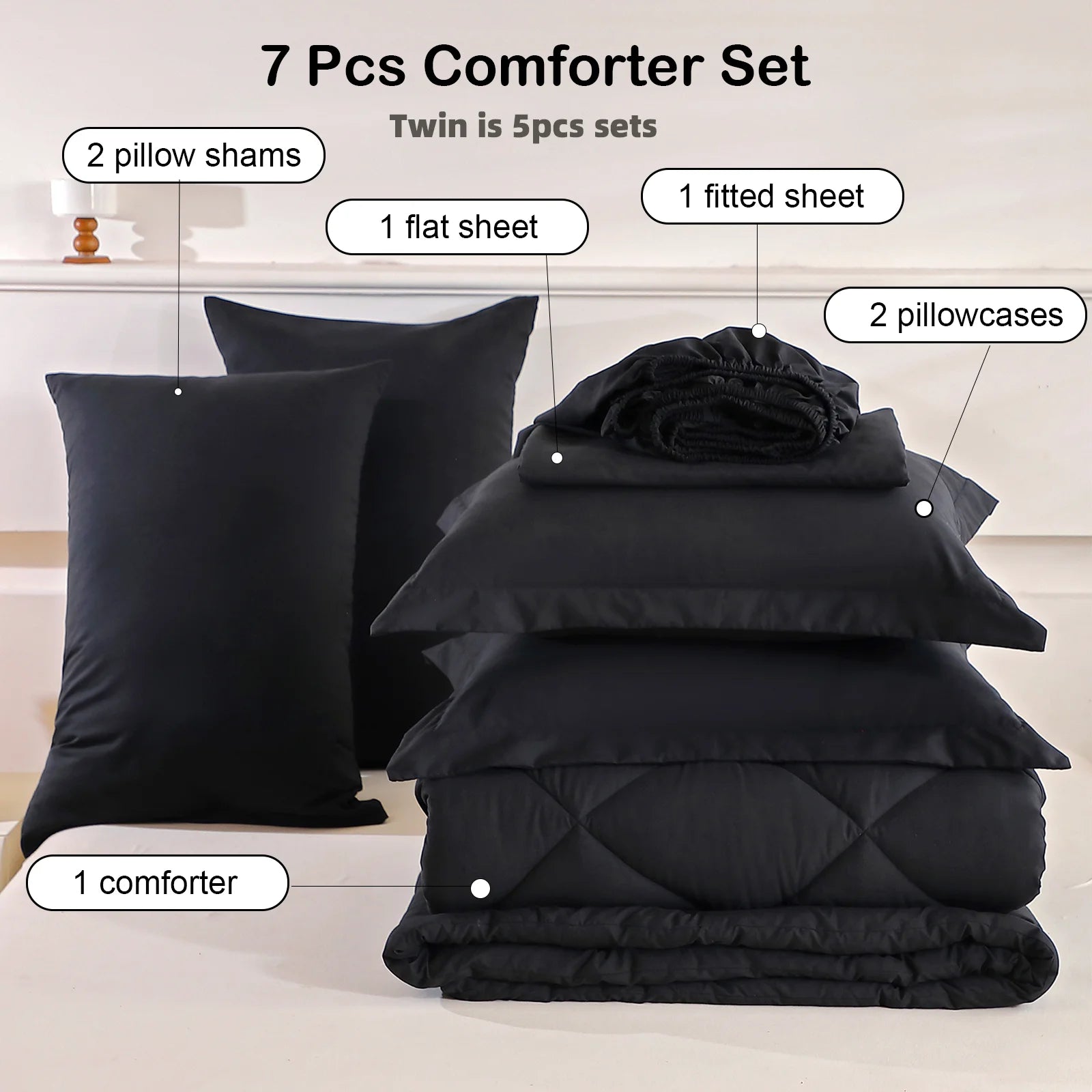 EasYum 5 To 7 Piece Bedding Set Comforter Flat Fitted Pillowcases