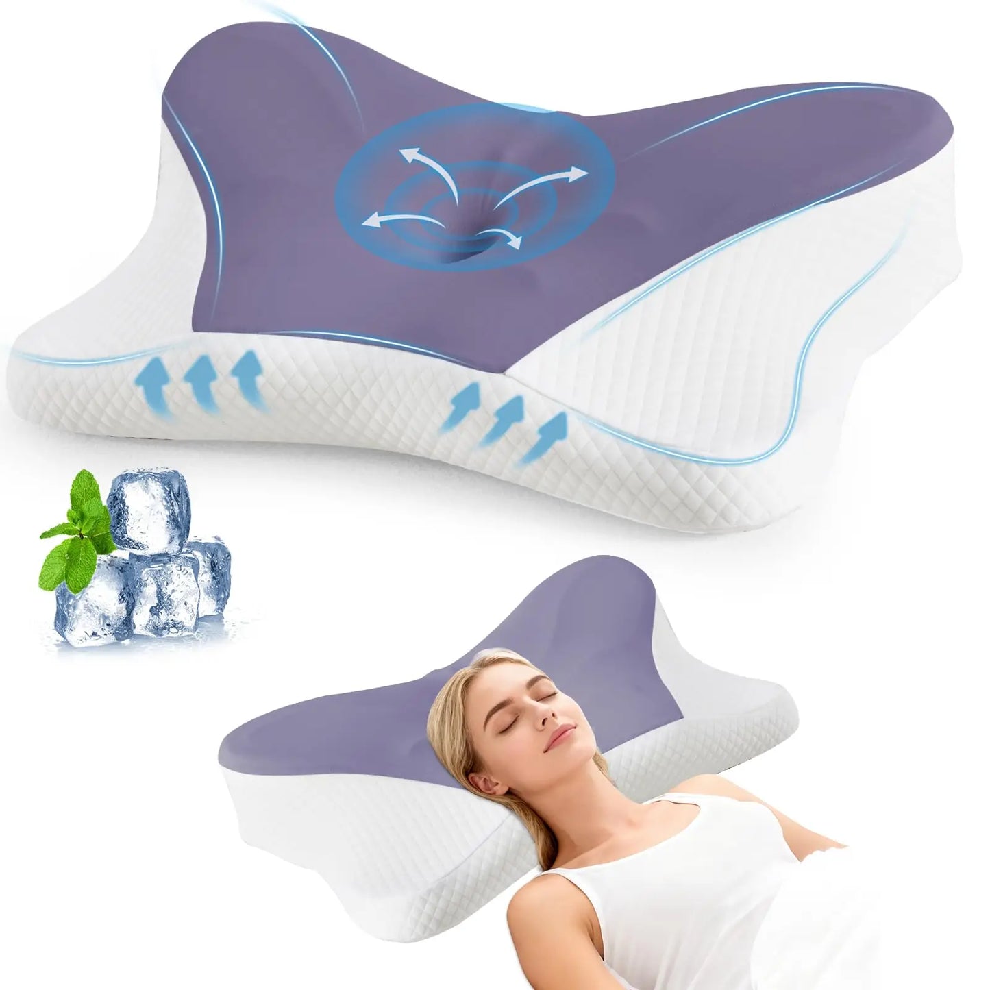 JHK Ergonomic Cervical Contour Memory Foam Pillow with Cooling Pillowcase
