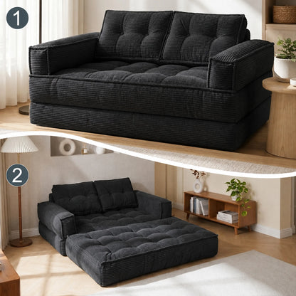 Modern Corduroy Sofa With Chaise And Convertible Floor Couch