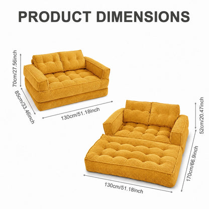 Modern Corduroy Sofa With Chaise And Convertible Floor Couch