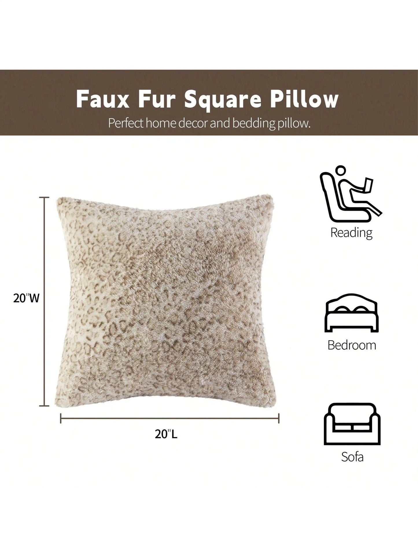 Zuri Faux Fur Animal Throw Pillow Luxury Square Decorative Pillow