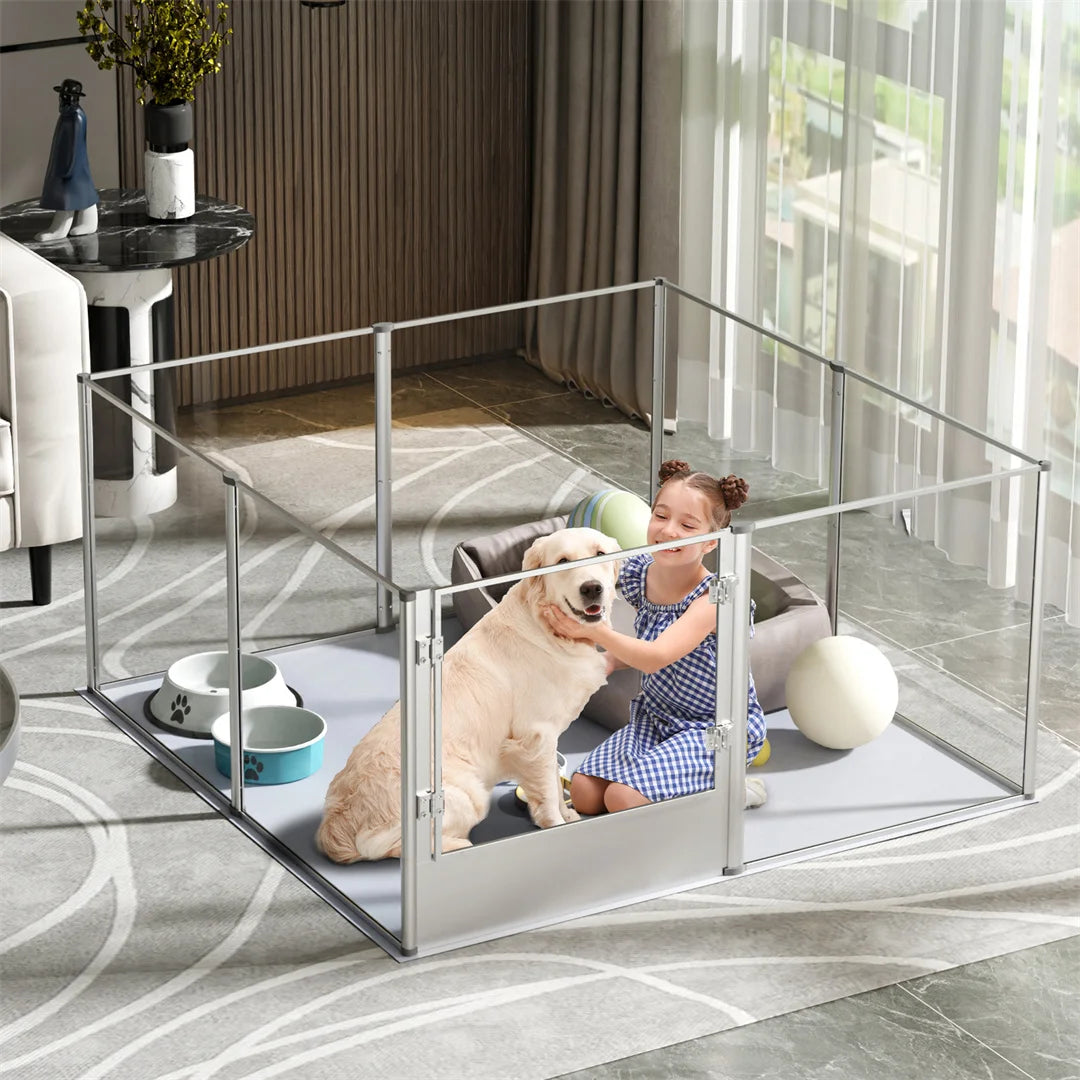 BINGOPAW Clear Acrylic Pet Playpen With Waterproof Floor Pad