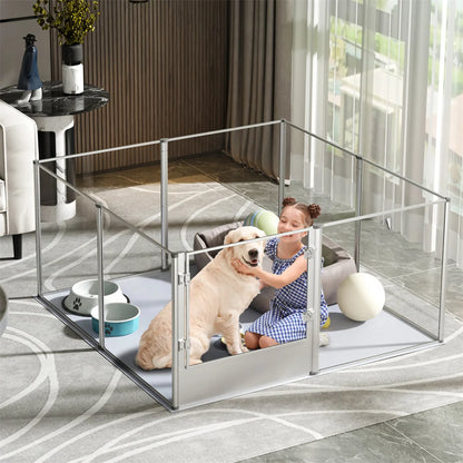 BINGOPAW Clear Acrylic Pet Playpen With Waterproof Floor Pad