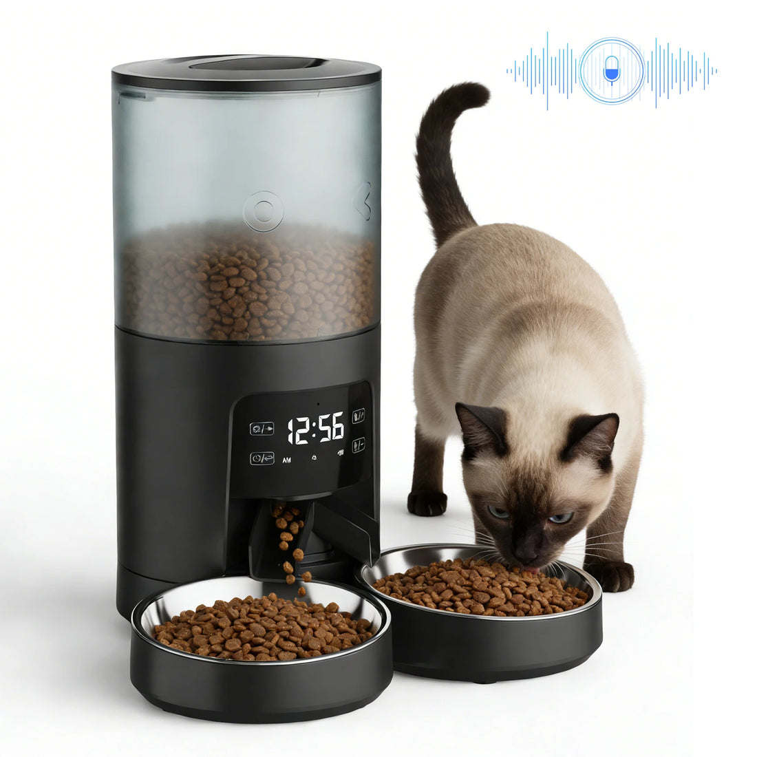 Automatic Cat Feeder With Two Stainless Bowls Timed Dispenser